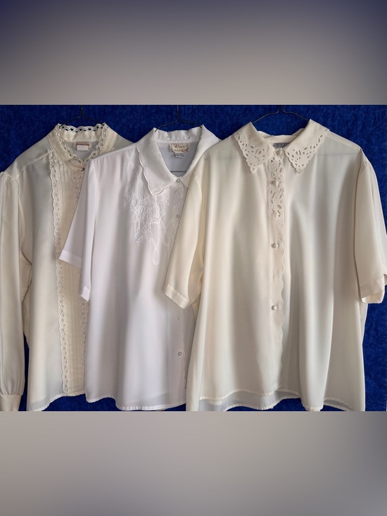 Tops - Vintage 80s Set Of 3 Blouses Lace White Cream Victorian Embroidered Women’s 20W